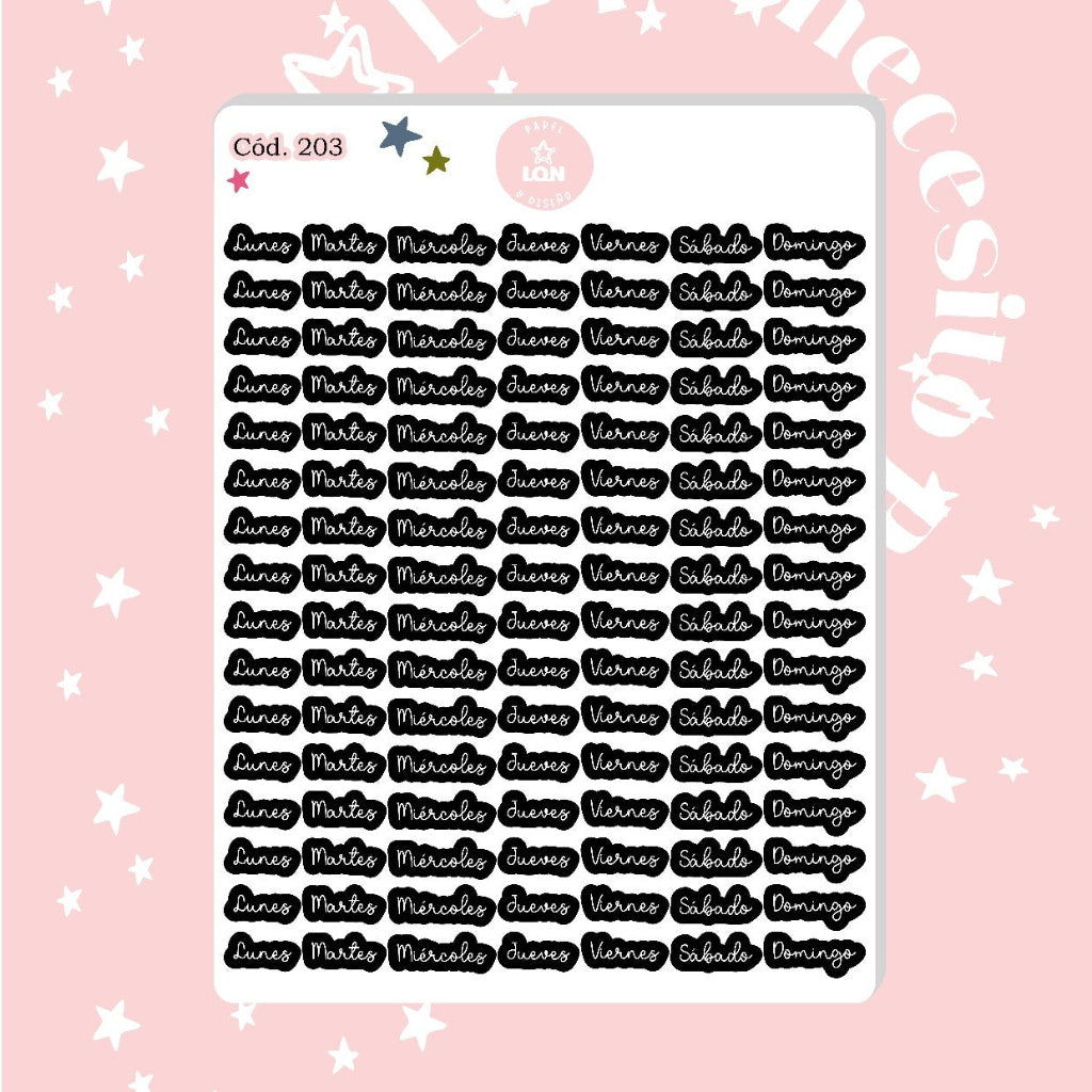 Stickers Días de la semana negro