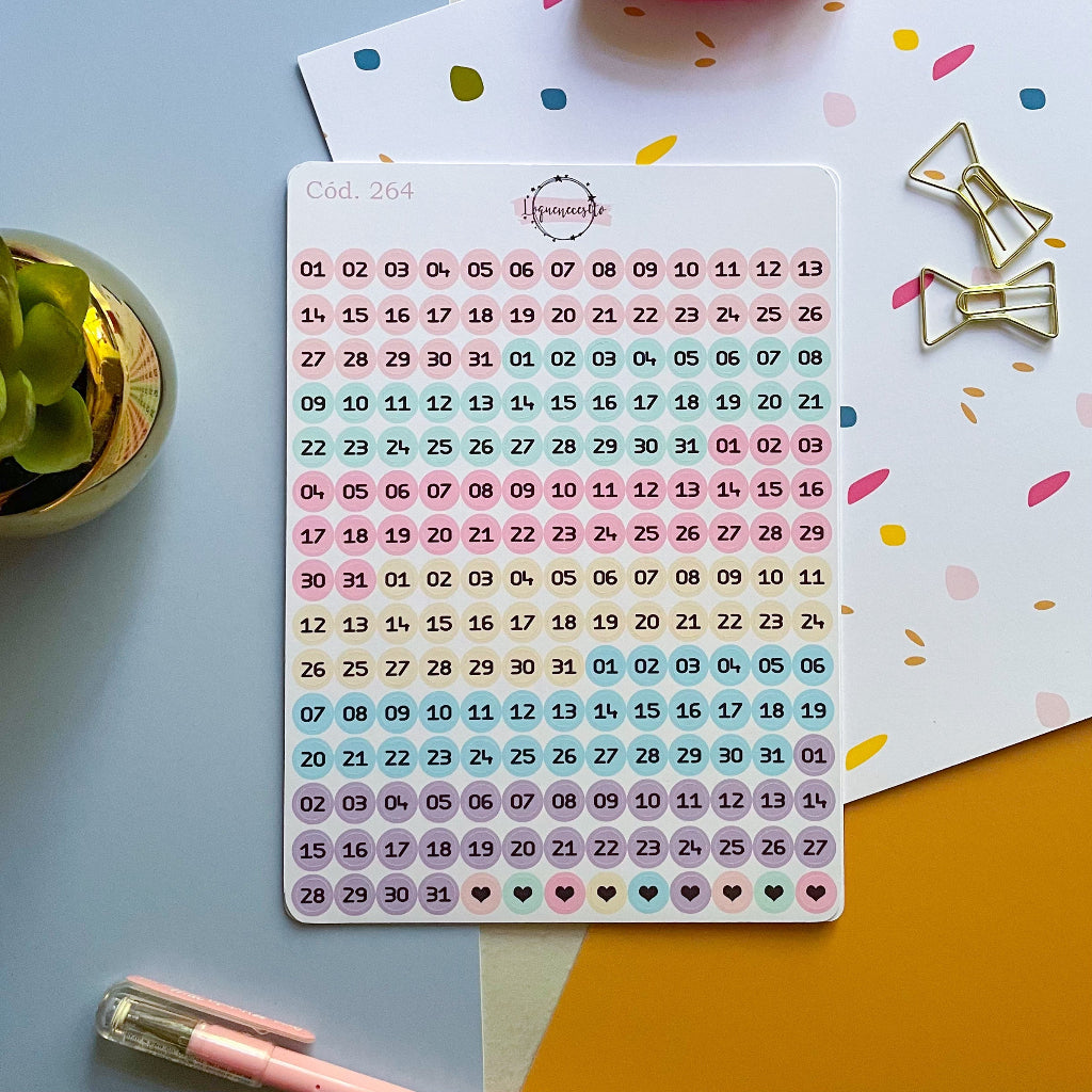 Sticker números para meses y dias de la semana