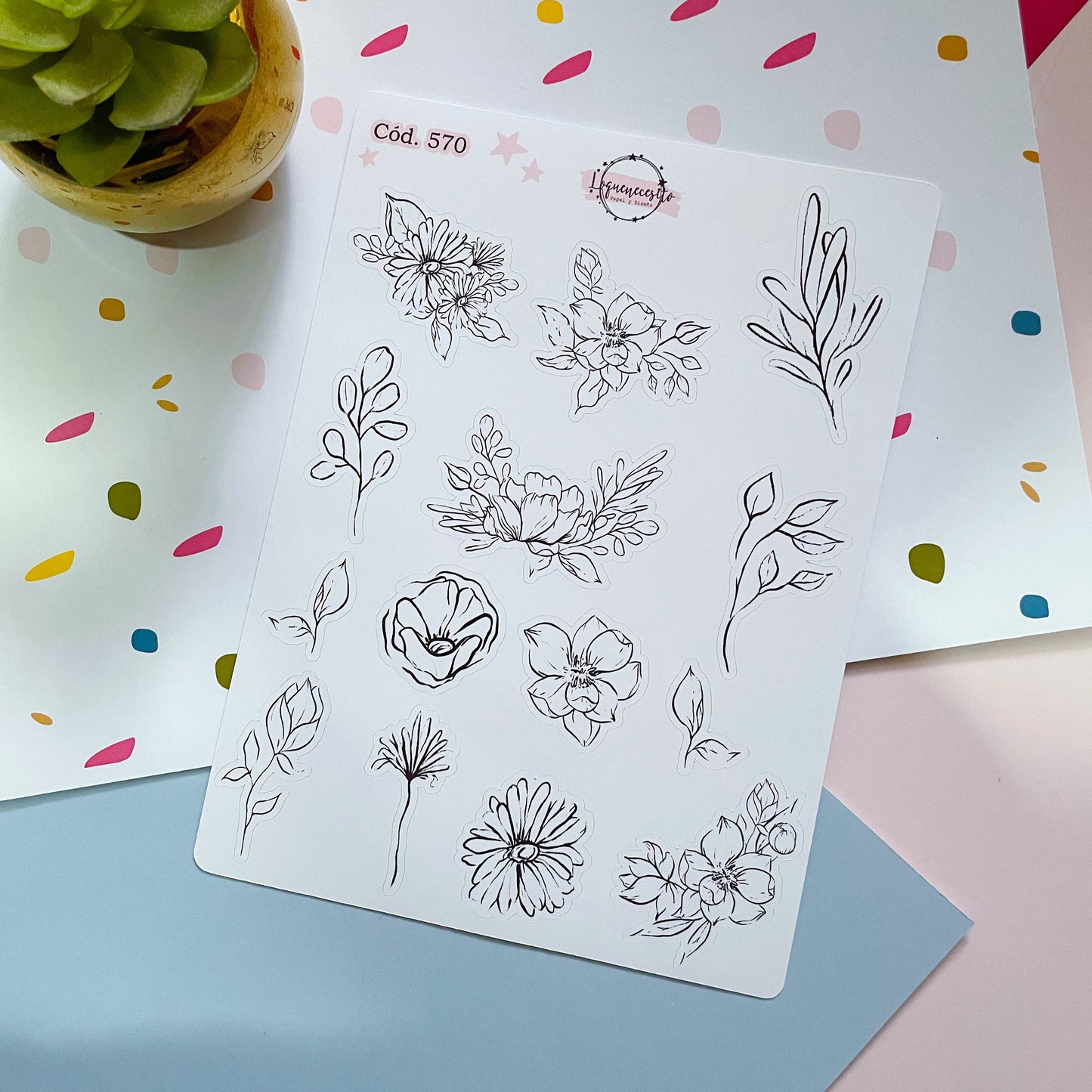 Sticker decorativo floral line art