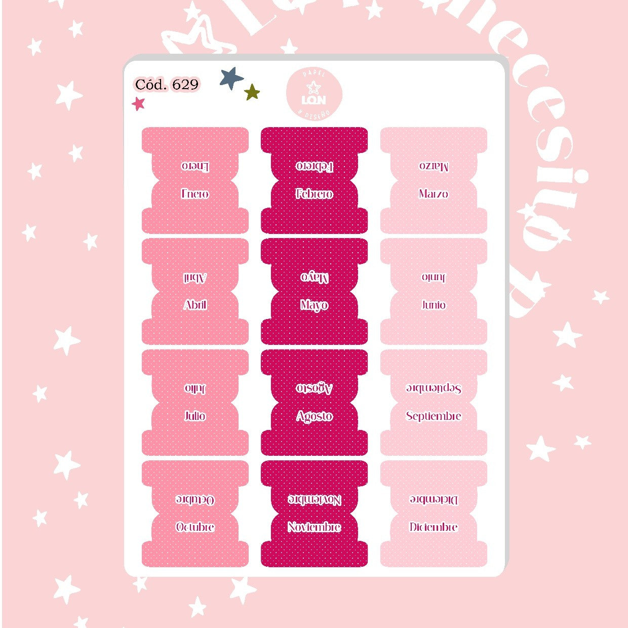 Sticker pestañas tabs meses polka dot