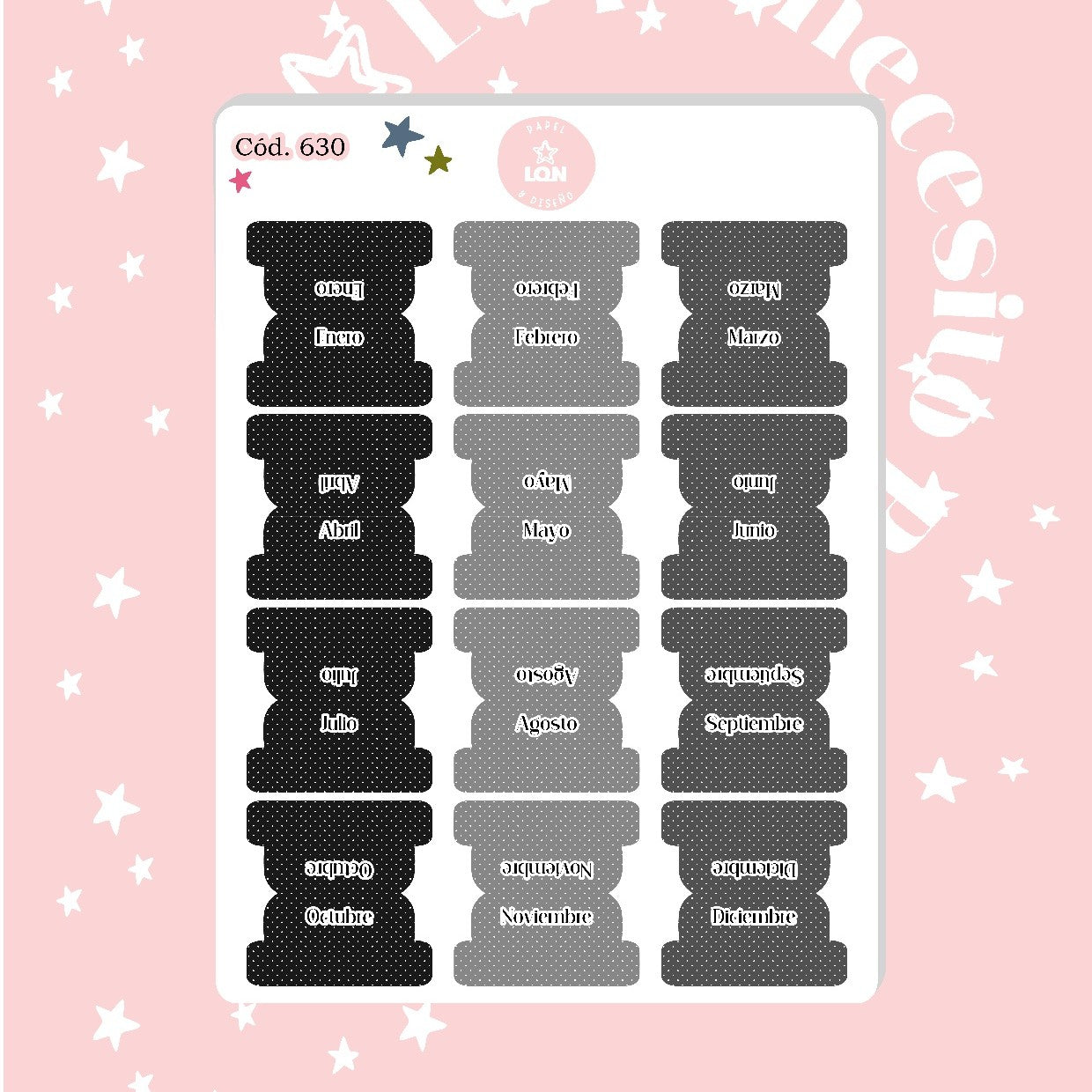 Sticker pestañas tabs meses polka dot