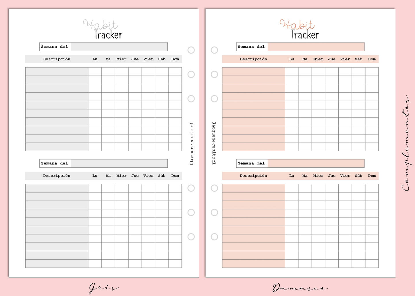 Insert A5 Habit tracker (Seguimiento de hábitos)