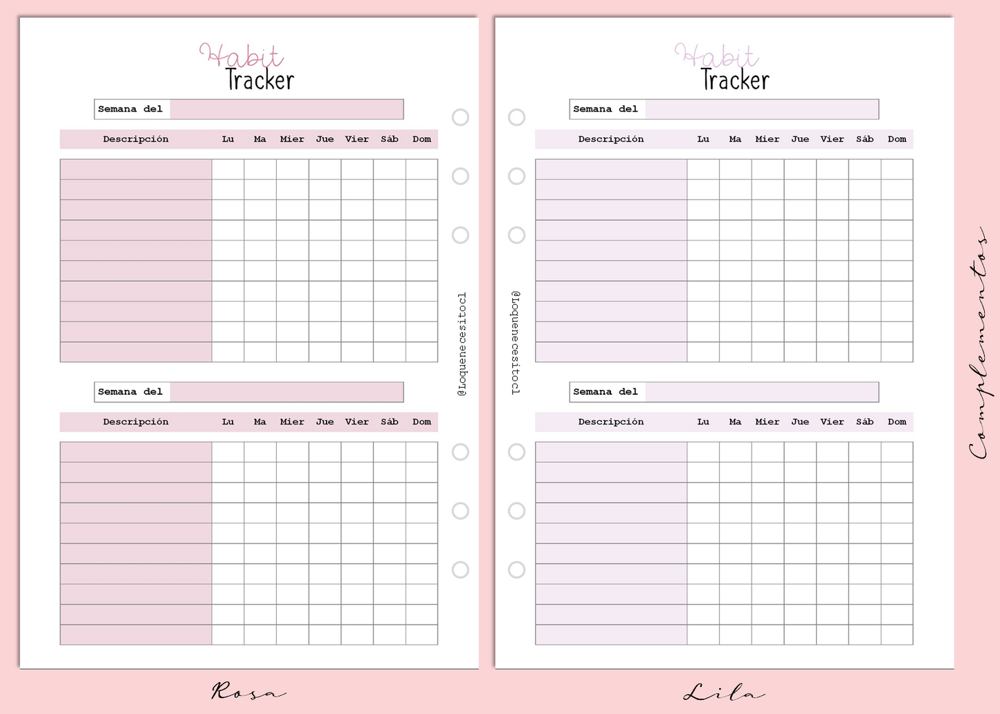 Insert A5 Habit tracker (Seguimiento de hábitos)