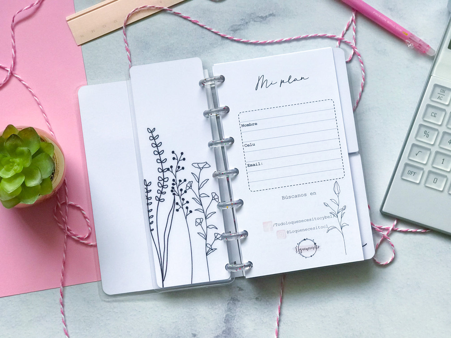Planner de discos A6 Floral Minimalista