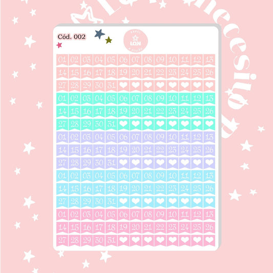 Sticker números para meses y dias de la semana