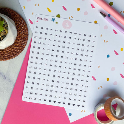 Sticker números para meses y dias de la semana blanco 109