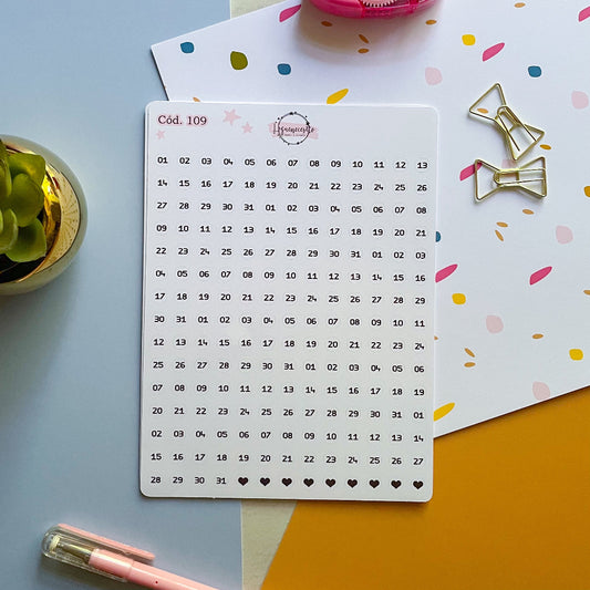 Sticker números para meses y dias de la semana blanco
