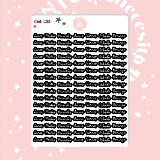 Stickers Días de la semana negro