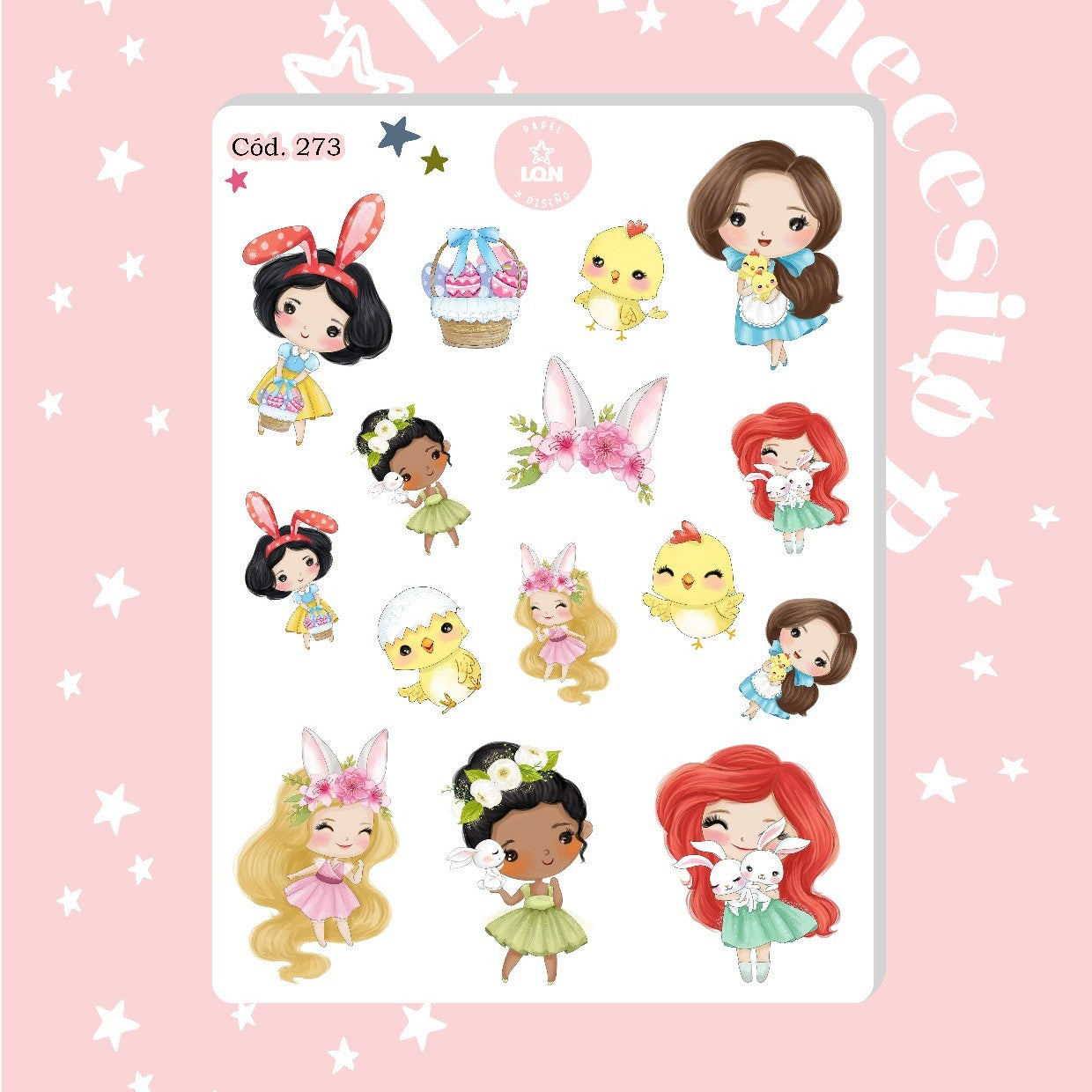 Sticker pascua de resurrección princesas