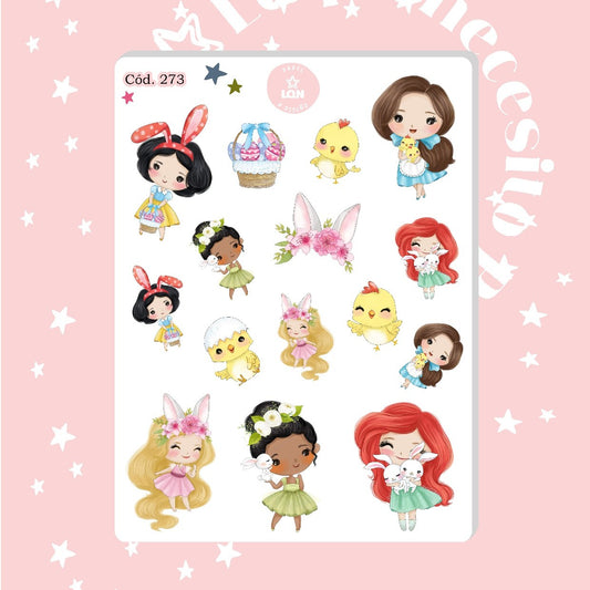 Sticker pascua de resurrección princesas