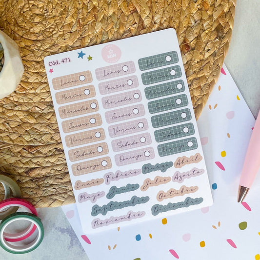 Sticker días de la semana y meses