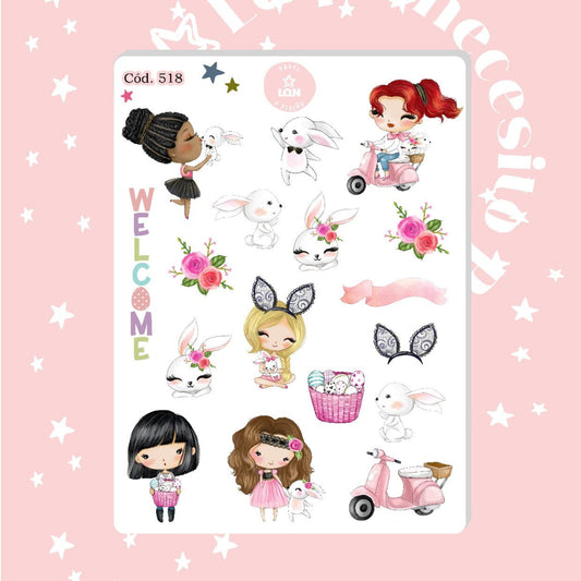 Sticker pascua resurrección conejitos