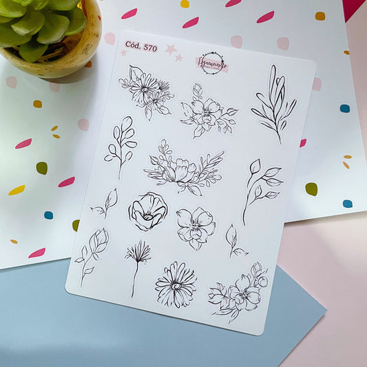 Sticker decorativo floral line art