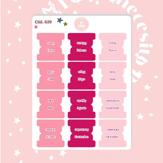 Sticker pestañas tabs meses polka dot