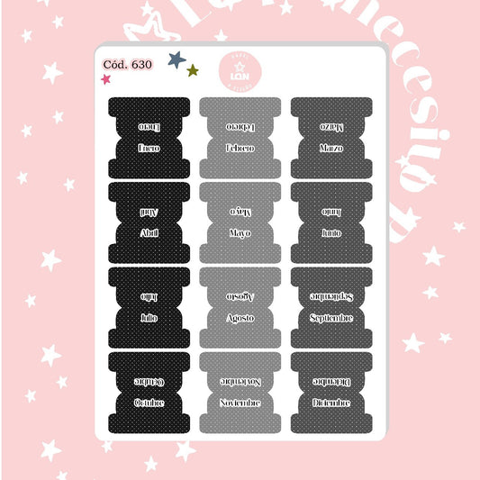 Sticker pestañas tabs meses polka dot