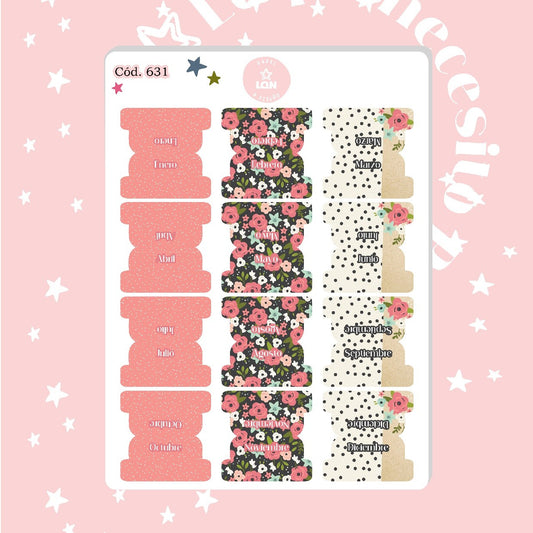 Sticker pestañas tabs meses floral