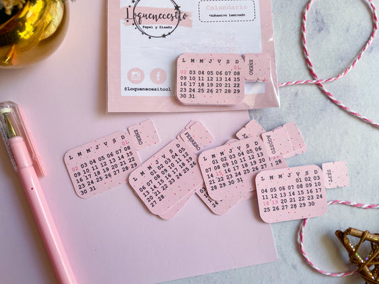 Calendario con pestaña adhesivo rosa