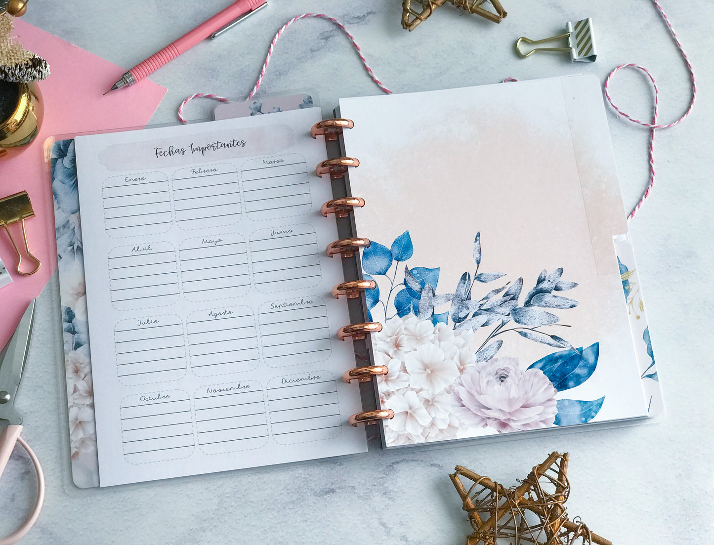 Planner de discos A5 Floral Blue