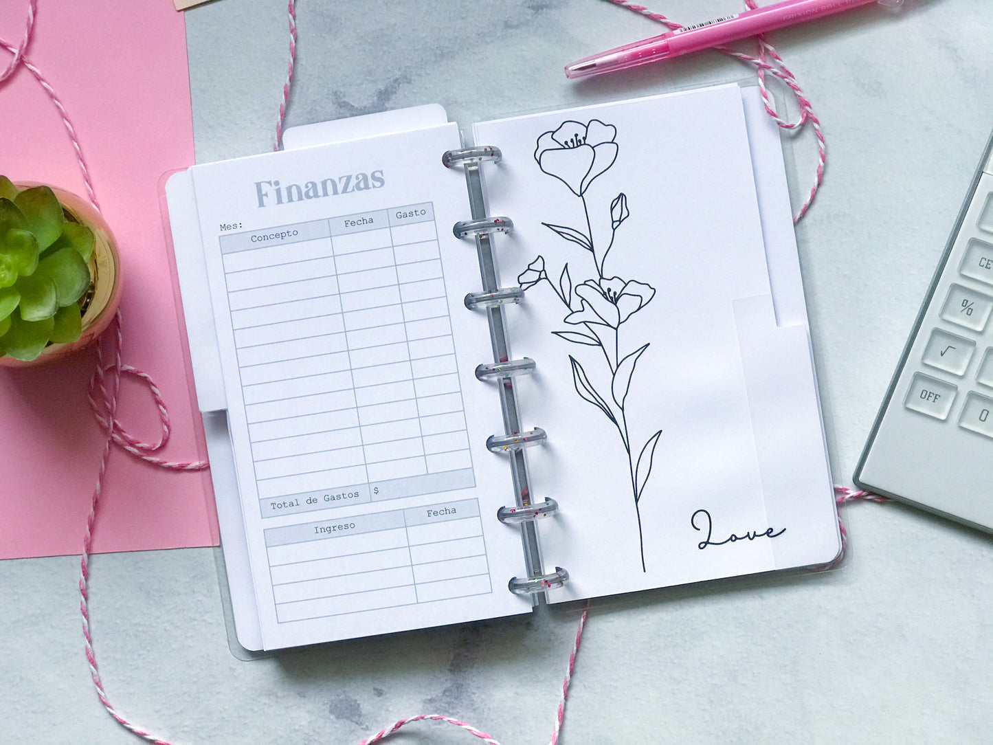 Planner de discos A6 Floral Minimalista